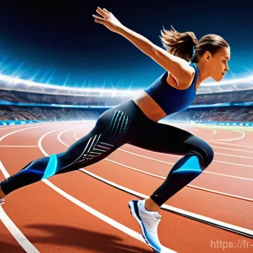 Home 28 미래의 인간 기계 융합 - **Prompt:** A determined French female athlete, in her mid-20s, actively competing in a futuristic t...